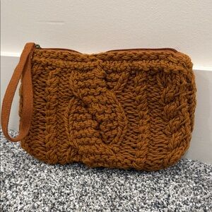 Panache Apparel Rust Brown Knit Boho Cottagecore Prairiecore Wristlet Clutch